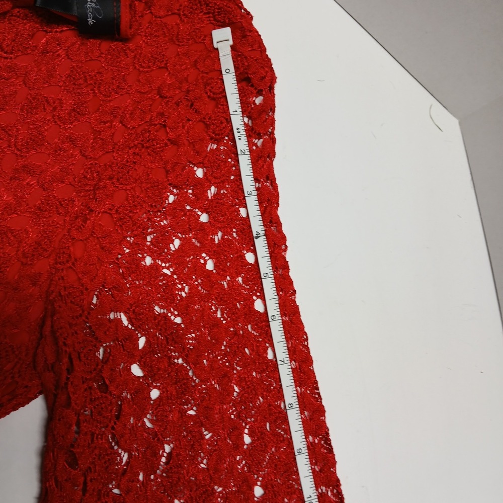 Brittany Black - Red Lace Sequin Top Womens Med 3/4 Sleeve Blouse Lined - Picture 11 of 12